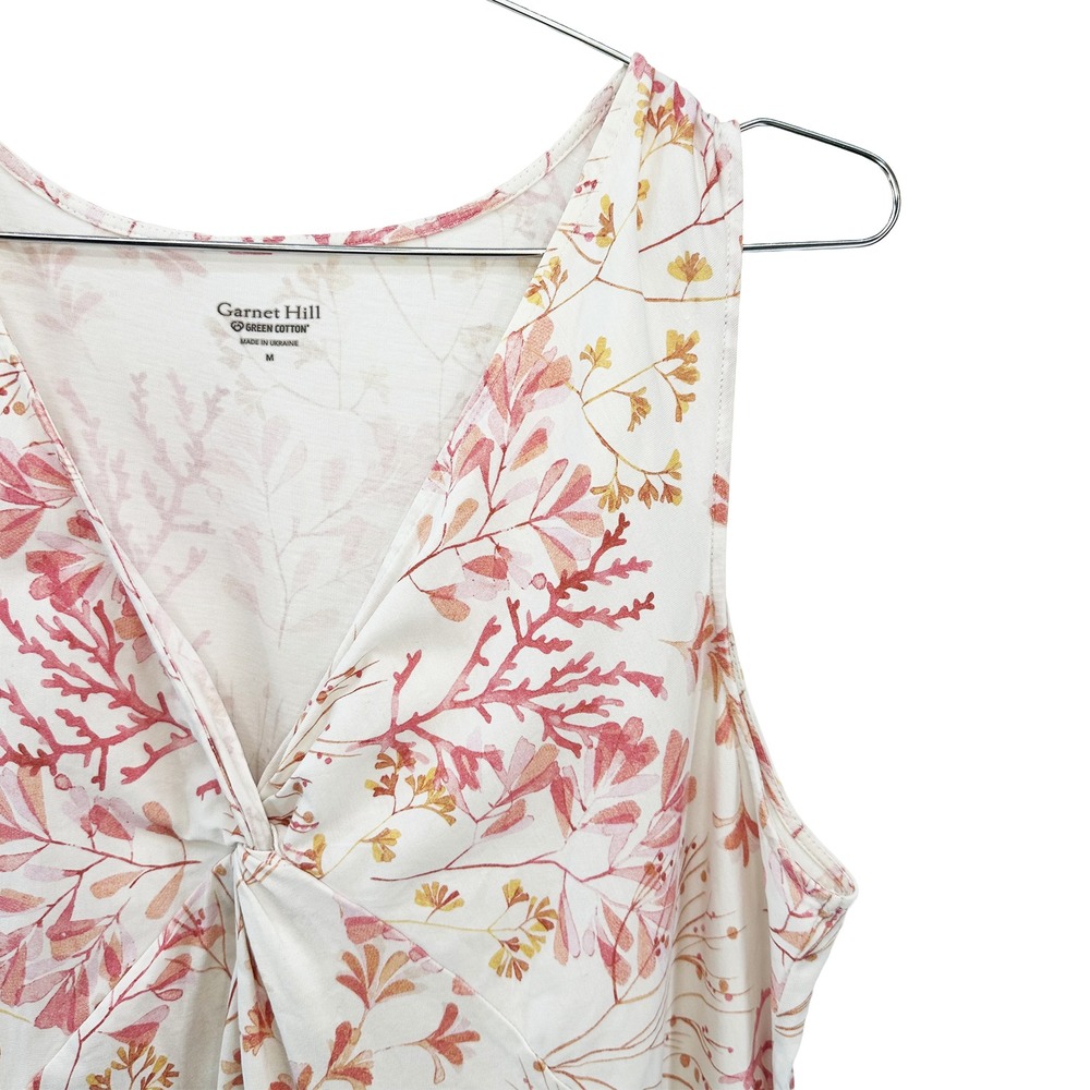 GARNET HILL Cotton Tencel Floral Twist Front Sundress • Medium • white pink boho - Picture 2 of 9
